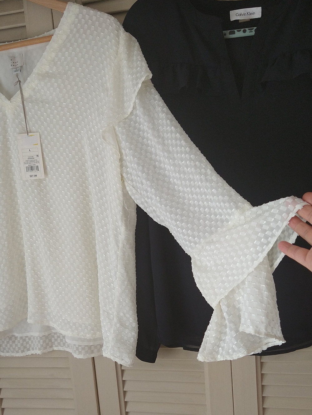 V-Neck Blouse Bundle @A New Day Cream +Calvin Klein Black Ruffle+Bat Sleeves - Picture 6 of 13